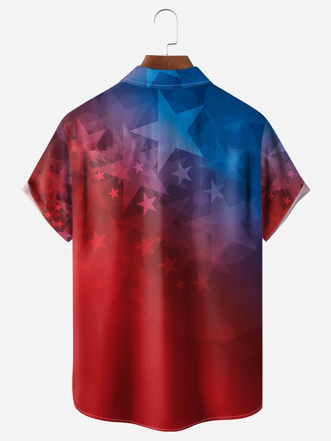 Independence Day Flag Chest Pocket Short Sleeve Shirt