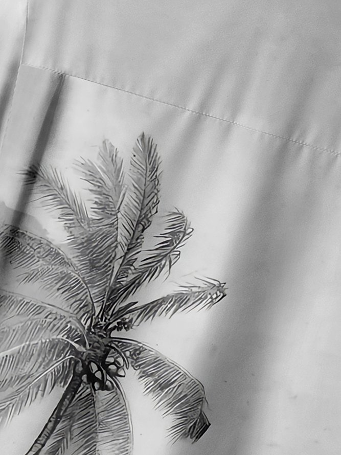 Palm Tree Chest Pocket Short Sleeve Hawaiian Shirt