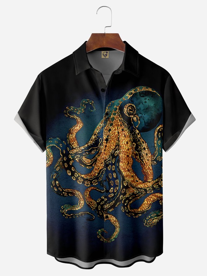 Octopus Chest Pocket Short Sleeve Casual Shirt