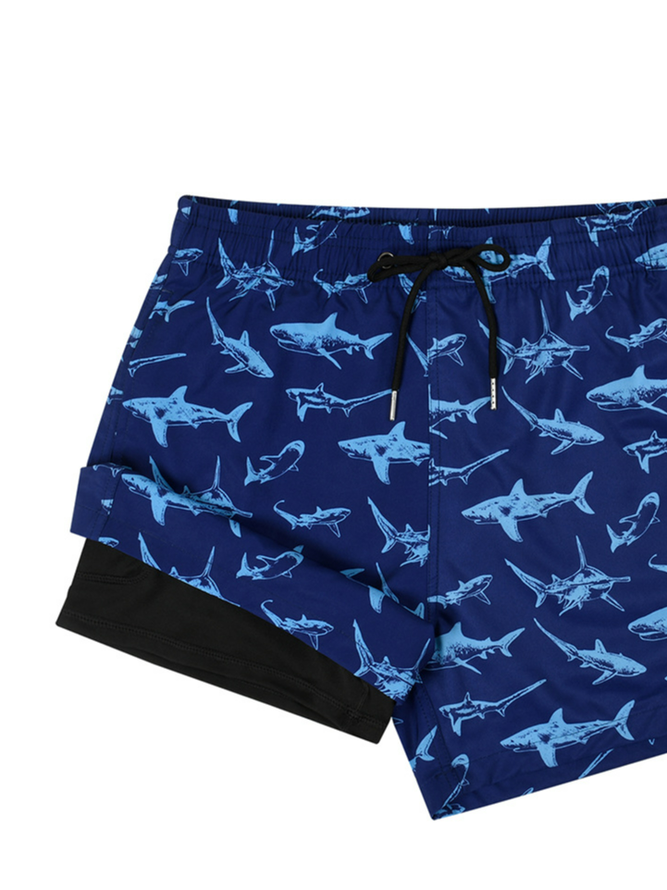 Shark Drawstring Beach Shorts