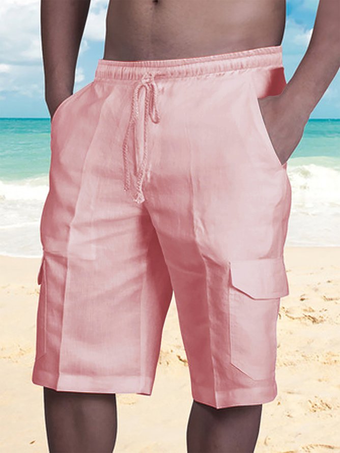 Men's Linen Shorts Multi-Pocket Tie Cargo Pants