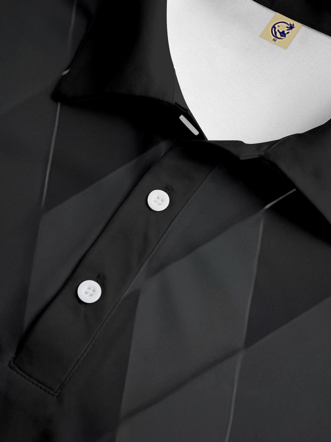 Diamond Plaid Button Short Sleeve Polo Shirt