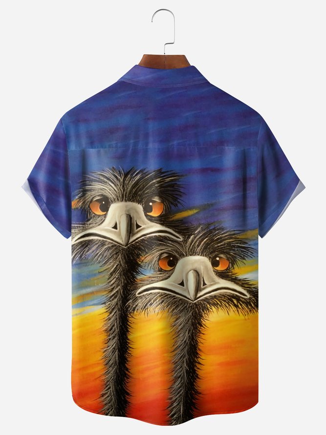 Ostrich Chest Pocket Short Sleeve Casual Shirt
