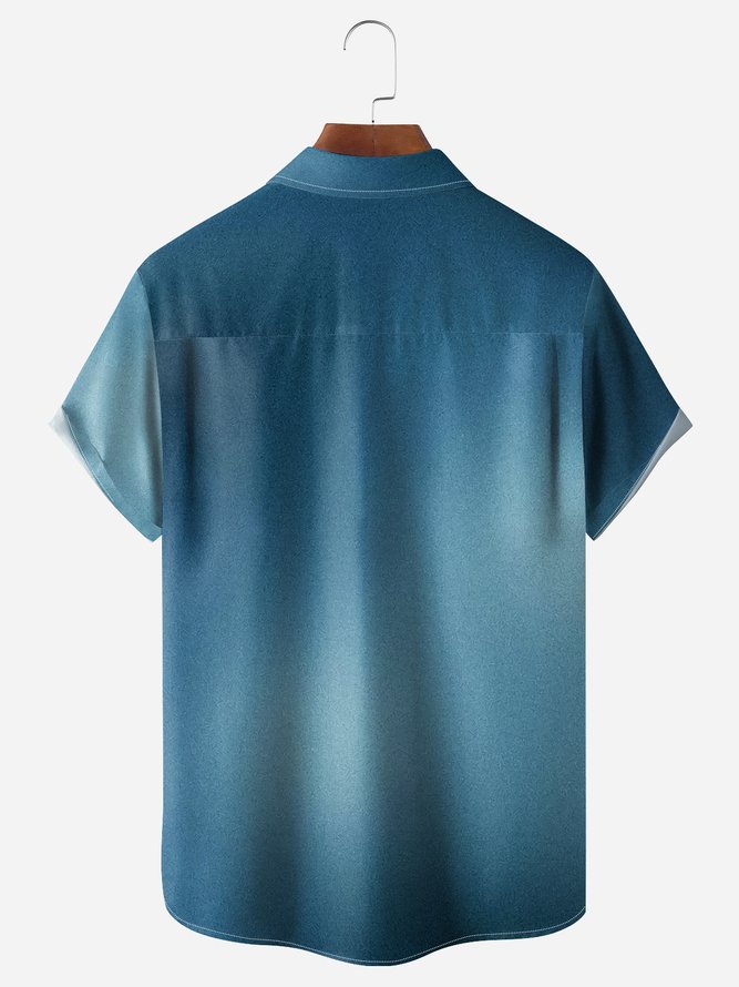 Gradient Color Chest Pocket Short Sleeve Casual Shirt