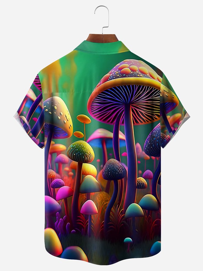 Hippies Mushroom Chest Pocket Short Sleeve Hawaiian Shirt