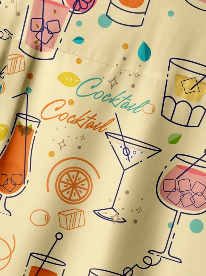 Cocktail Chest Pocket Short Sleeves Hawaiian Shirts
