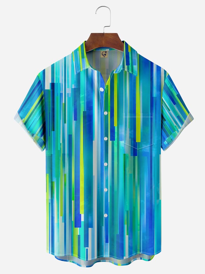 Gradient Striped Chest Pocket Short Sleeve Casual Shirt