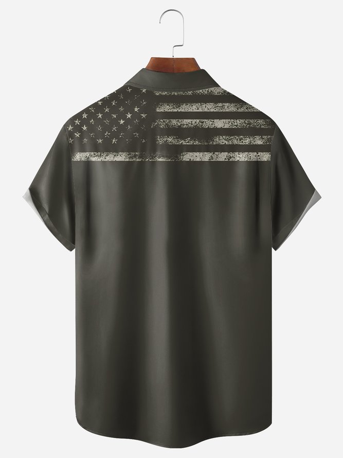 American Flag Chest Pocket Short Sleeve Casual Shirt