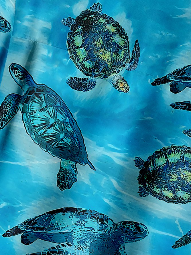 Sea Turtle Chest Pocket Short Sleeve Hawaiian Shirt