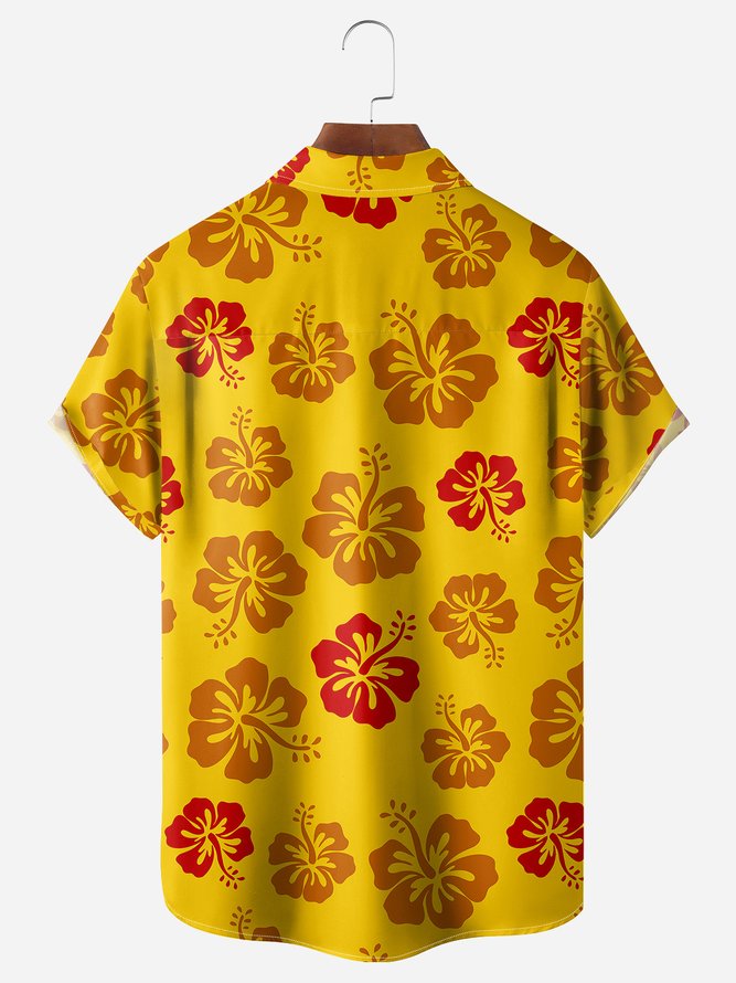Music Hibiscus Chest Pocket Short Sleeve Hawaiian Shirt