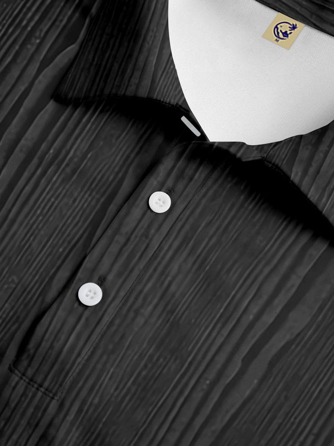 Wood Grain Button Short Sleeve Polo Shirt
