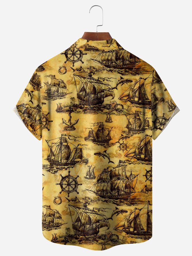 Nautical Sailing Chest Pocket Short Sleeve Hawaiian Shirts