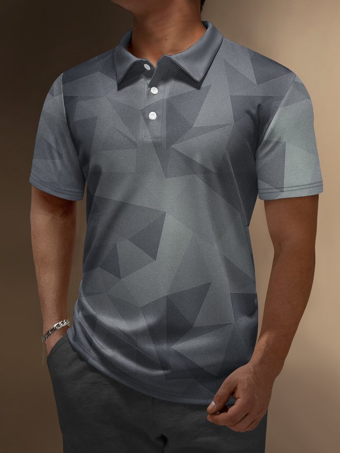 Geometric Button Short Sleeve Polo Shirt