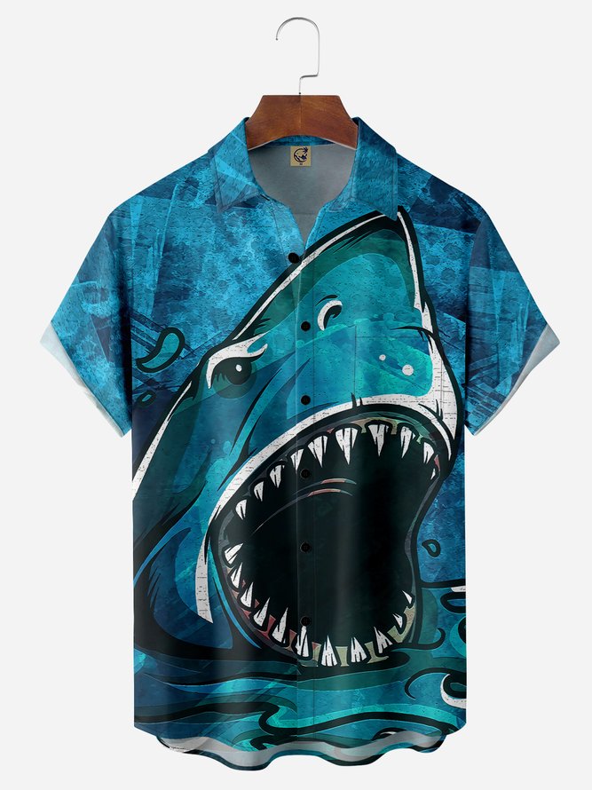 Shark Chest Pocket Short Sleeve Hawaiian Shirt