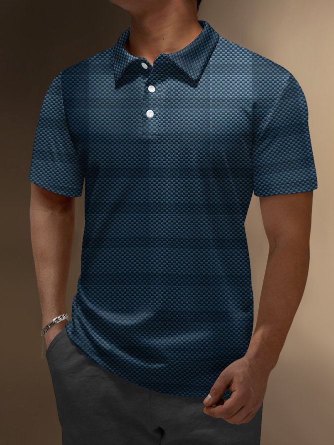 Dark Geometric Button Short Sleeve Polo Shirt