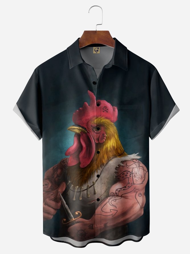Viking Rooster Chest Pocket Short Sleeve Shirt