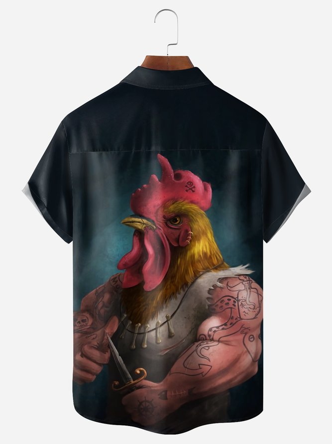 Viking Rooster Chest Pocket Short Sleeve Shirt