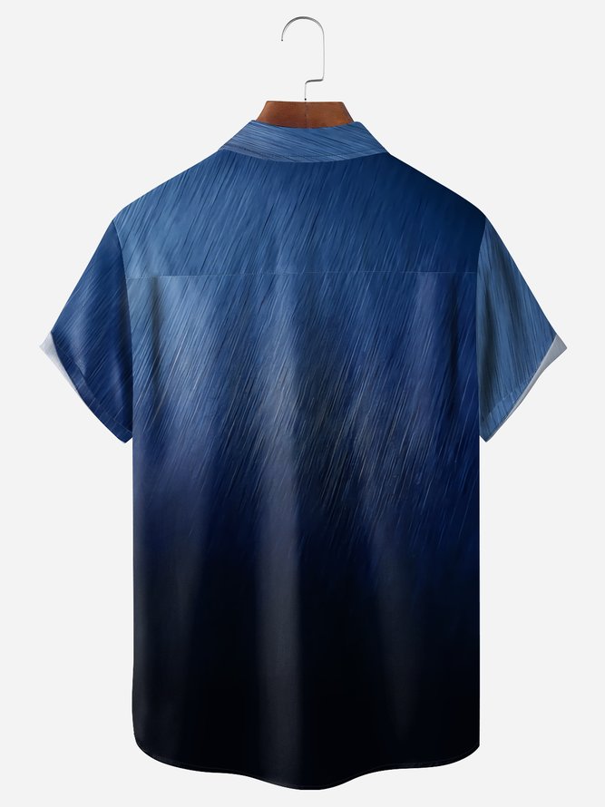 Metallic Feel Gradient Pattern Chest Pocket Short Sleeve Shirt