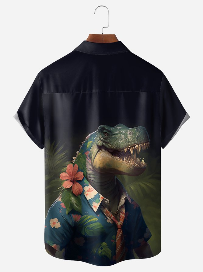 Dinosaur Chest Pocket Short Sleeve Hawaiian Shirt
