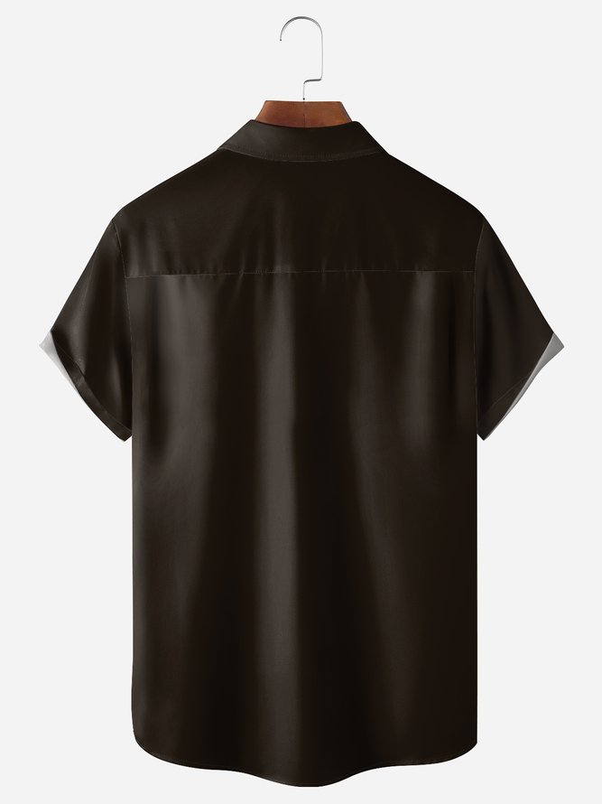 Cocktail Glasses Chest Pocket Short Sleeve Bowling Shirt