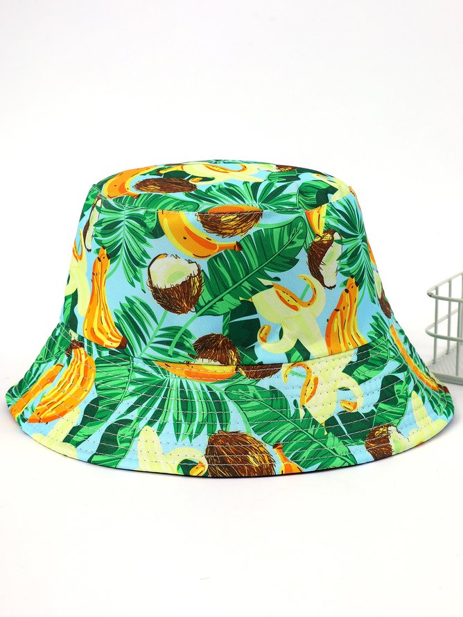 Palm Leaf Coconut Hawaiian Pattern Sun Protection Bucket Hat