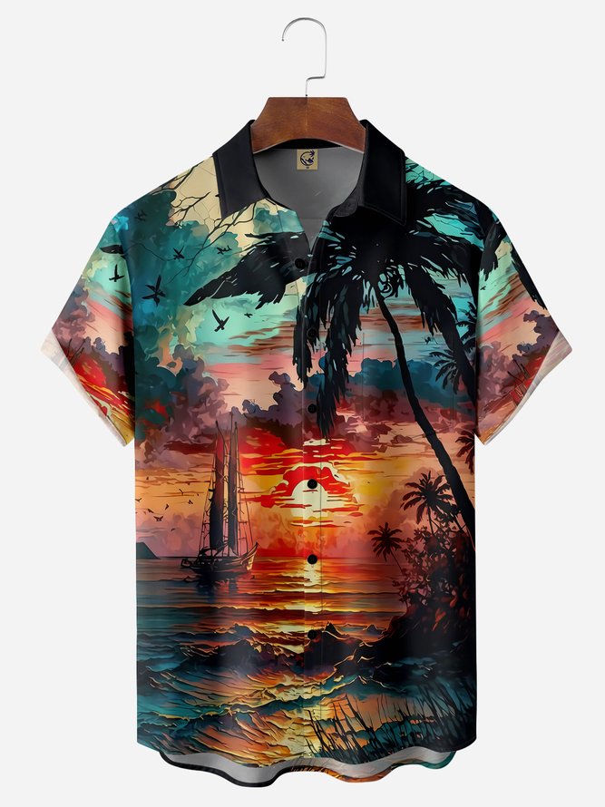 Coastal Scenery Chest Pocket Short Sleeve Hawaiian Shirt