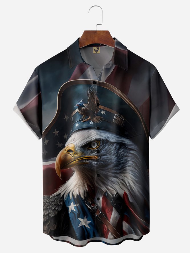 Indepndence Day Eagle Chest Pocket Short Sleeve Shirt