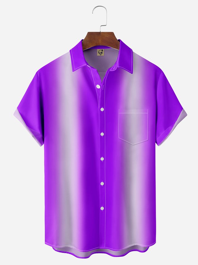 Geometric Gradient Chest Pocket Short Sleeve Bowling Shirt