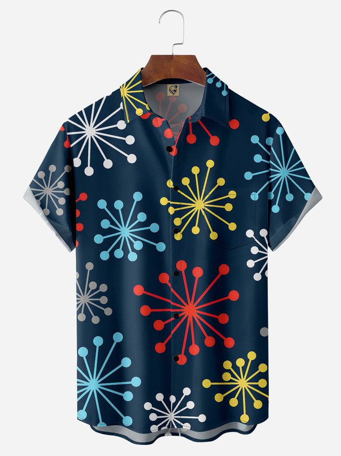 Mid Century Pattern Chest Pocket Short Sleeve Casual Shirt