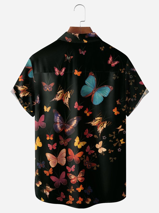 Butterfly Chest Pocket Short Sleeve Hawaiian Shirt