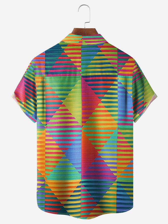 Geometric Chest Pocket Short Sleeve Casual Shirt