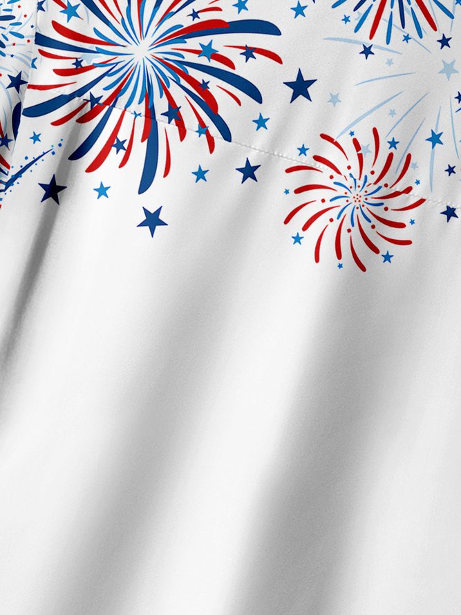 Indepndence Day Flag Flamingo Chest Pocket Short Sleeve Shirt