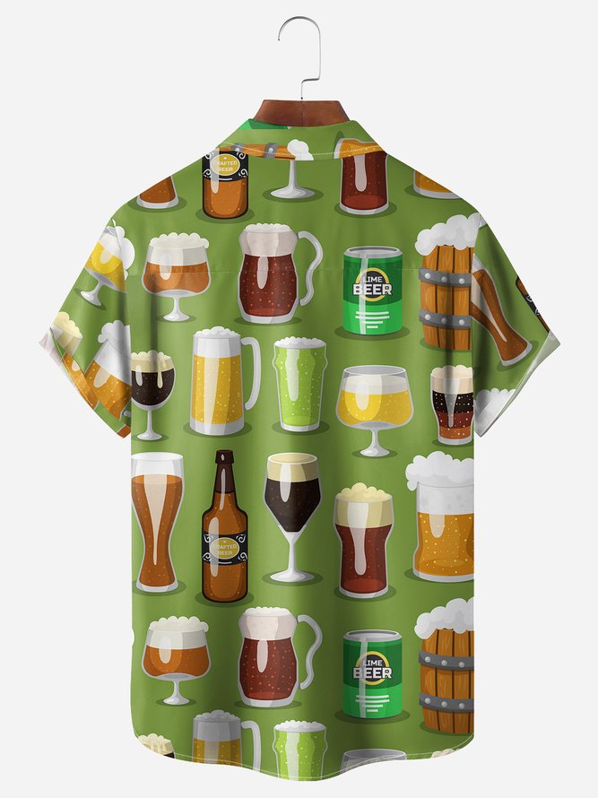 Beer Chest Pocket Short Sleeve Hawaiian Shirt