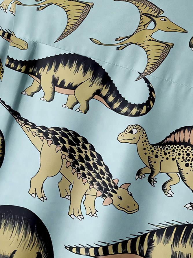 Dinosaurs Chest Pocket Short Sleeve Hawaiian Shirt