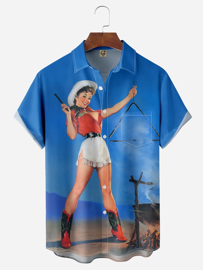 Cowgirl Chest Pocket Short Sleeve Casual Shirt