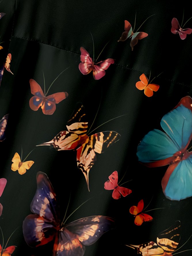 Butterfly Chest Pocket Short Sleeve Hawaiian Shirt