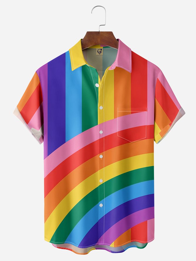 Rainbow Chest Pocket Short Sleeve Hawaiian Shirt