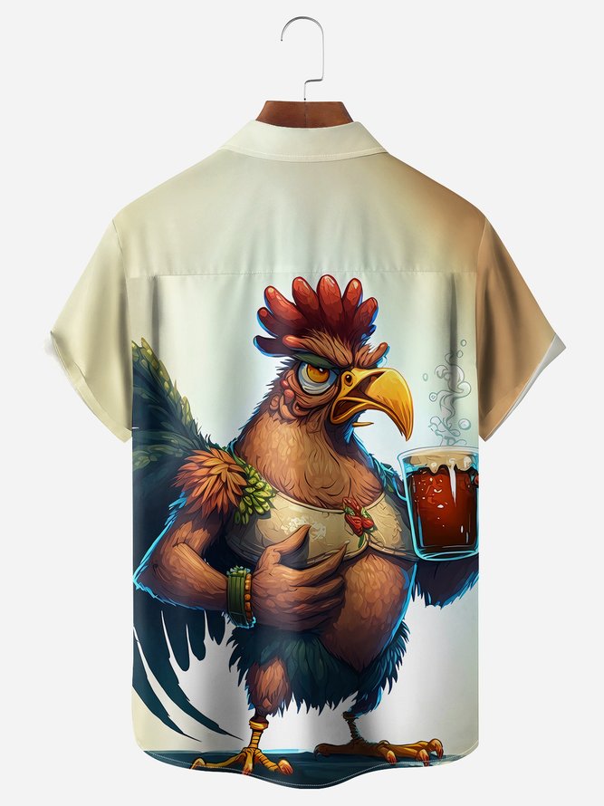 Viking Chicken Chest Pocket Short Sleeve Casual Shirt