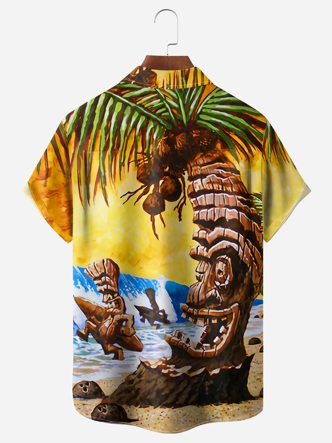 Tiki Chest Pocket Short Sleeve Hawaiian Shirt