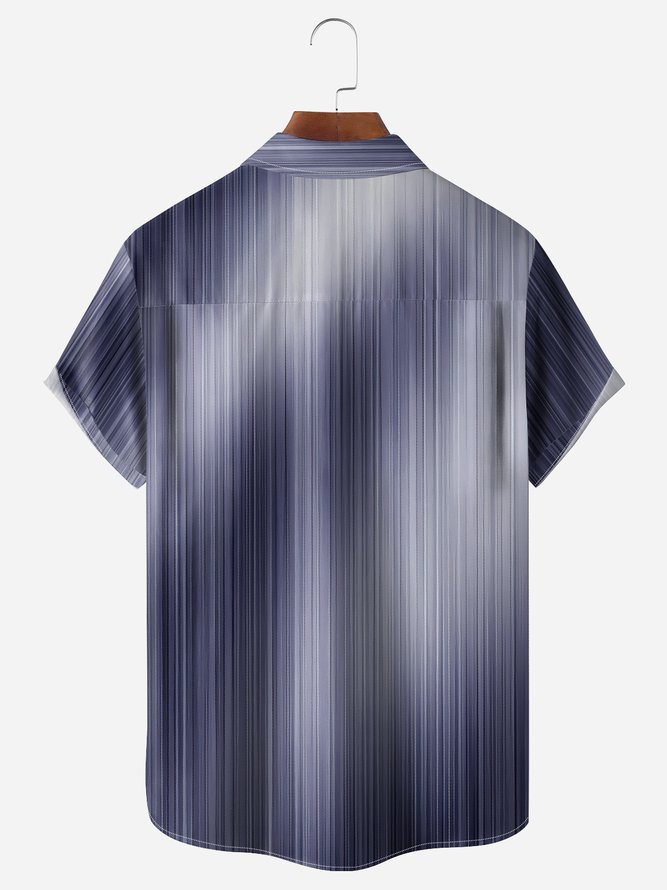 Gradient Pattern Striped Chest Pocket Short Sleeve Shirt