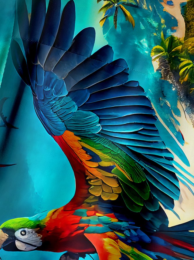 Parrots Chest Pocket Short Sleeve Hawaiian Shirt