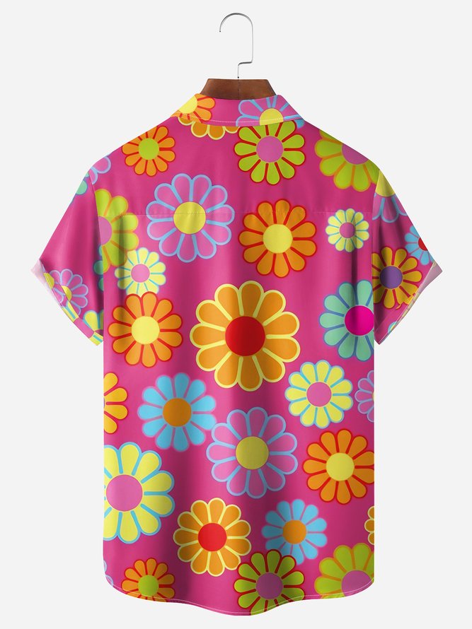 Flower Chest Pocket Short Sleeve Casual Shirt