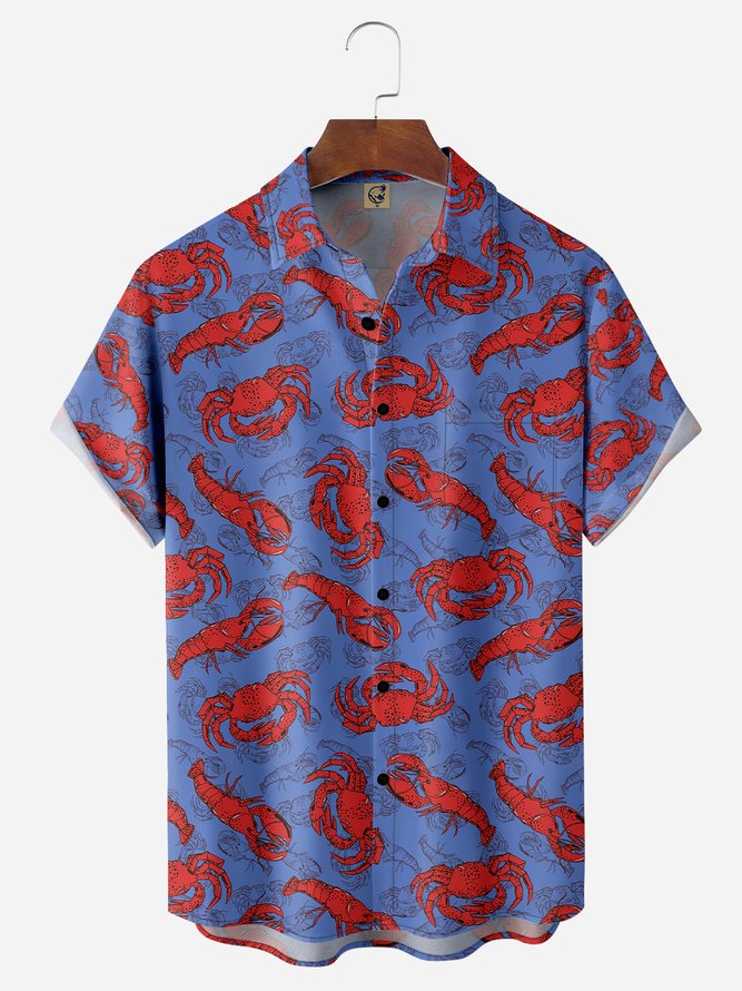 Lobster Chest Pocket Short Sleeve Hawaiian Shirt