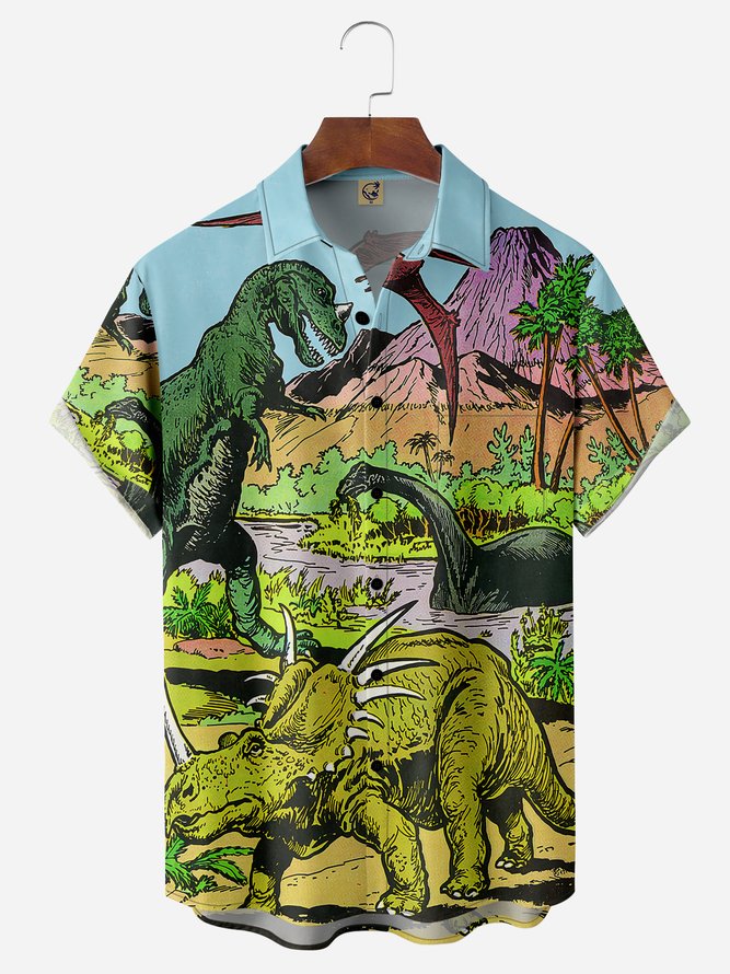 Dinosaur Chest Pocket Short Sleeve Casual Shirt
