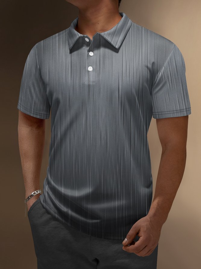 Abstract Stripes Button Short Sleeve Polo Shirt