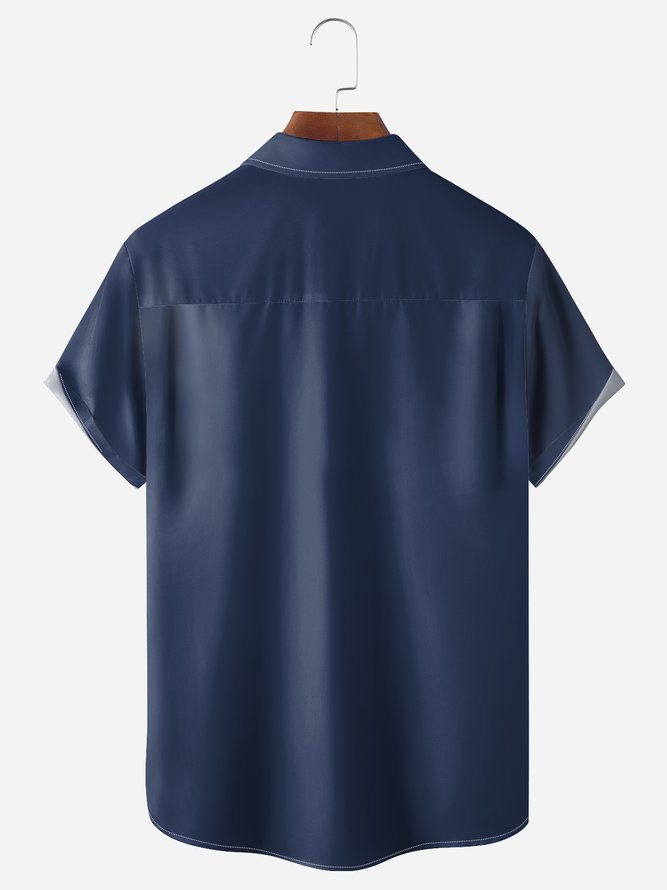 Geometric Stripe Chest Pocket Short Sleeve Casual Shirt