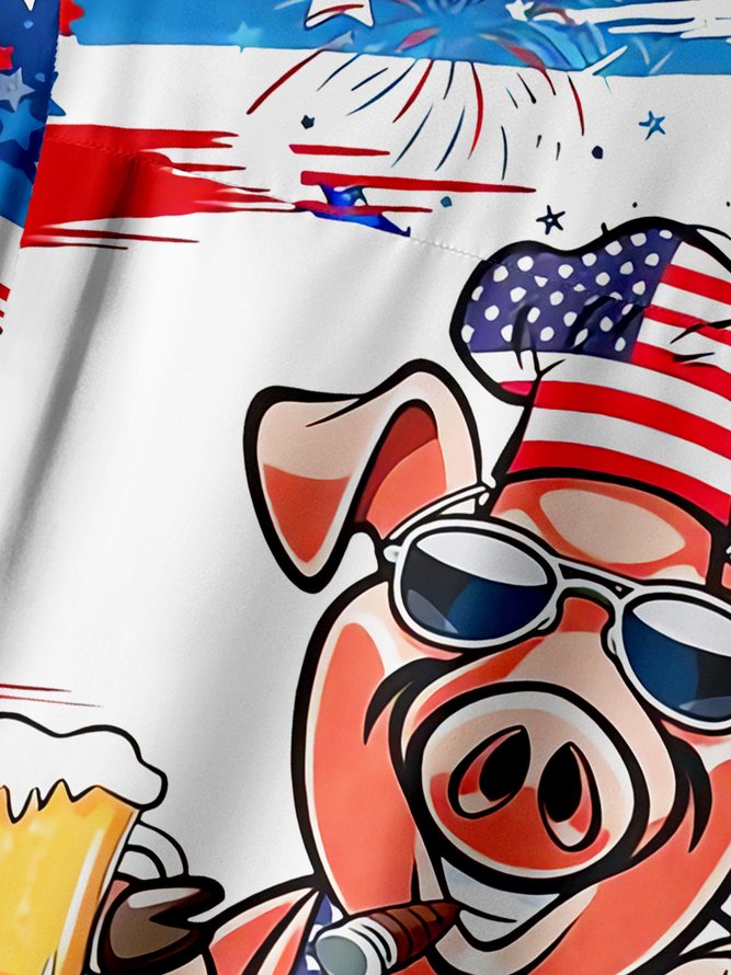 Big Size BBQ Chef Pig Chest Pocket Short Sleeve Hawaiian Shirt