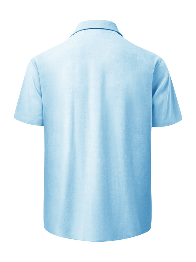 Tropical Plants Chest Pocket Short Sleeve Guayabera Shirt