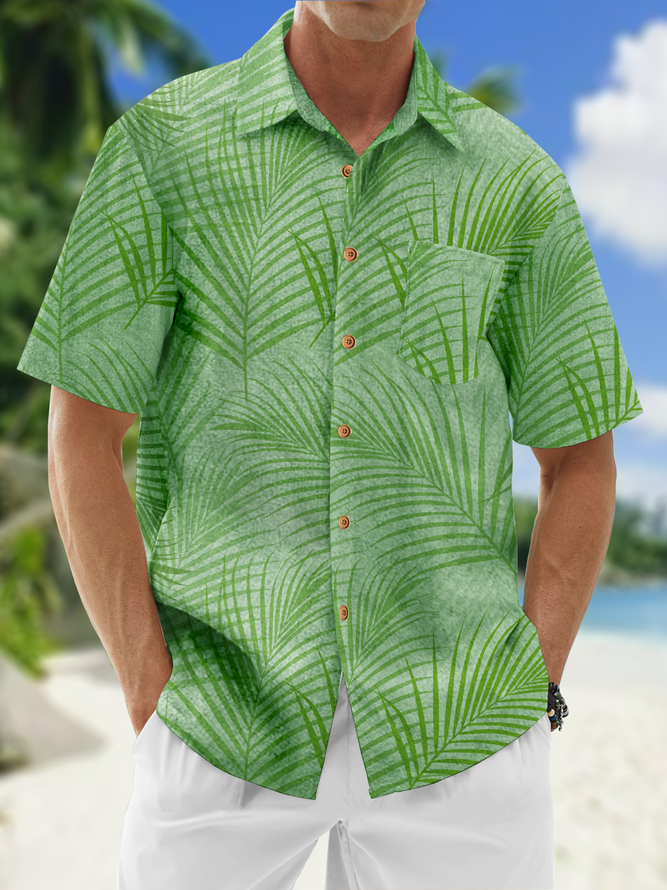 Vegetal Striped Chest Pocket Short Sleeve Resort Shirt