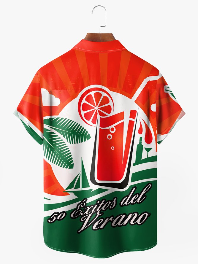 Cocktail Chest Pocket Short Sleeve Hawaiian Shirt